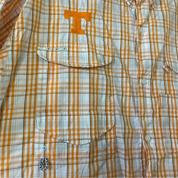 Columbia PFG Tennessee Volunteers Mens XL Plaid Polo Fishing Orange White - Picture 5 of 12